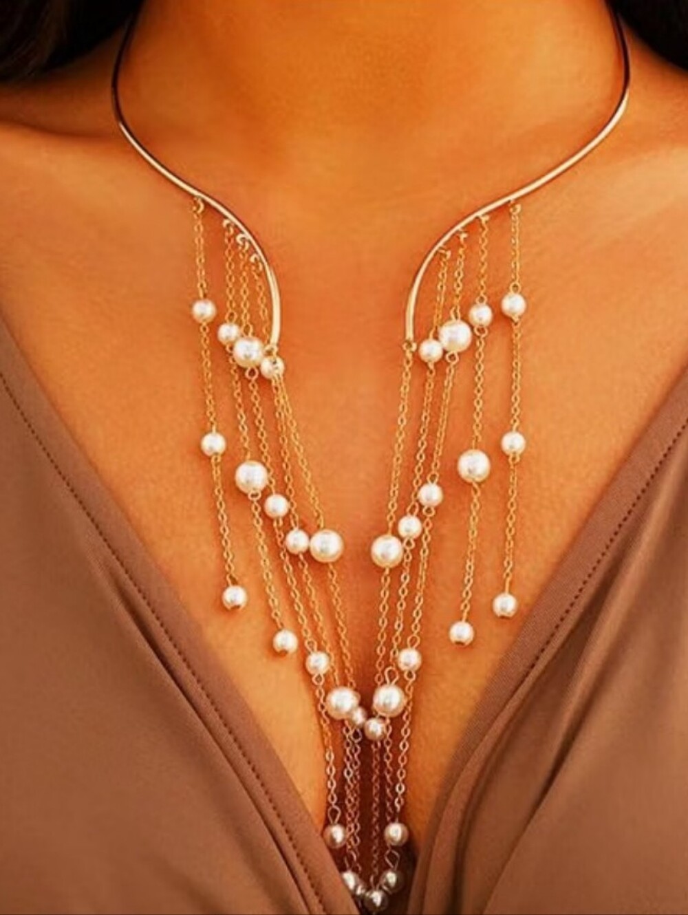 Gold Pearl Multi-Strand Necklace - Elegant Women's Jewelry
